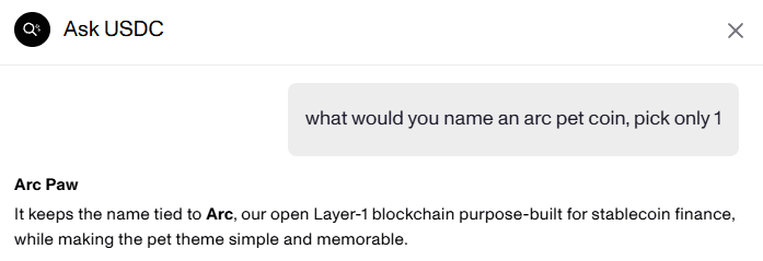 USDC AI suggesting Arc Paw